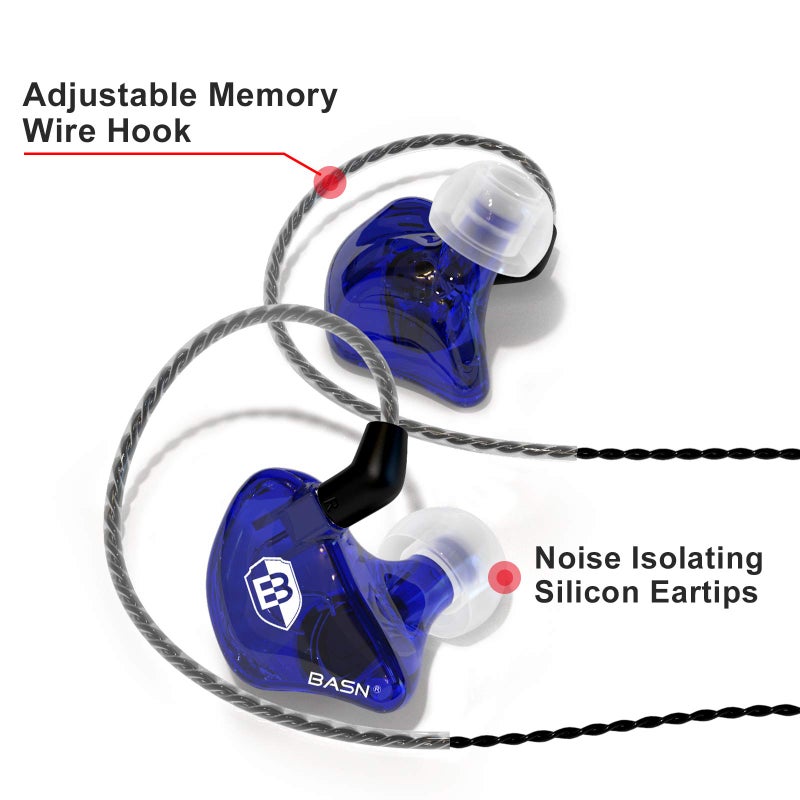 BASN Bsinger BC100 in Ear Monitor Headphones Universal Fit Noise Isolating IEM Earphones for Musicians Singers Studio Audiophiles (Blue) - Image 4